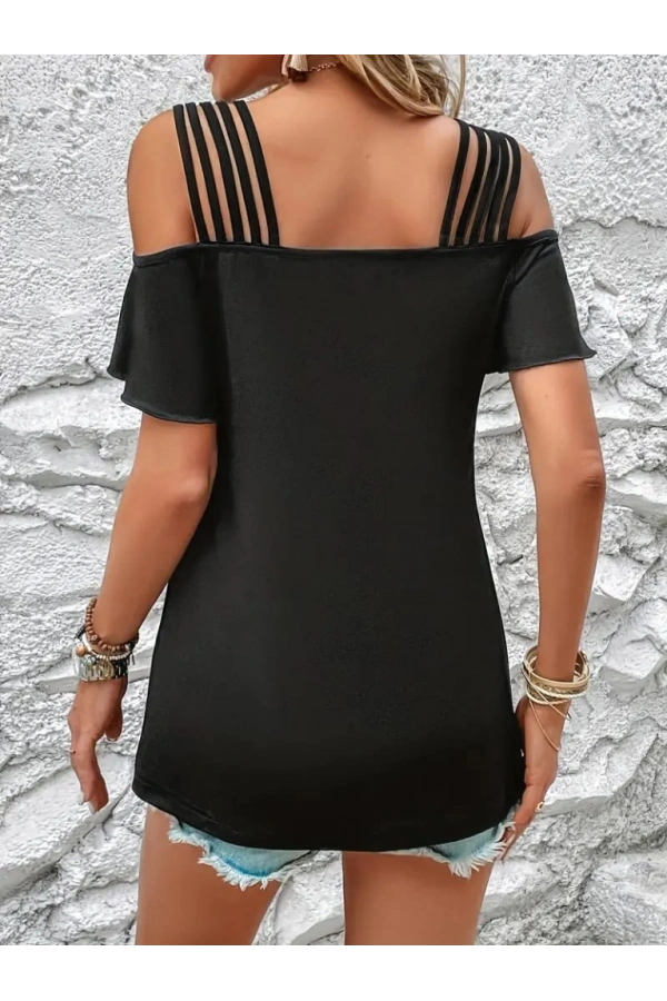 Bidebuvar Kadın Kısa Kollu Beş Askılı Viskon Bluz