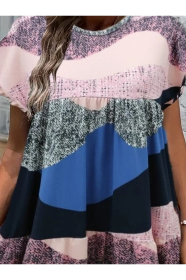 Bidebuvar Kadın Kısa Kollu Bisiklet Yaka Kare Desenli Dalgıç Elbise