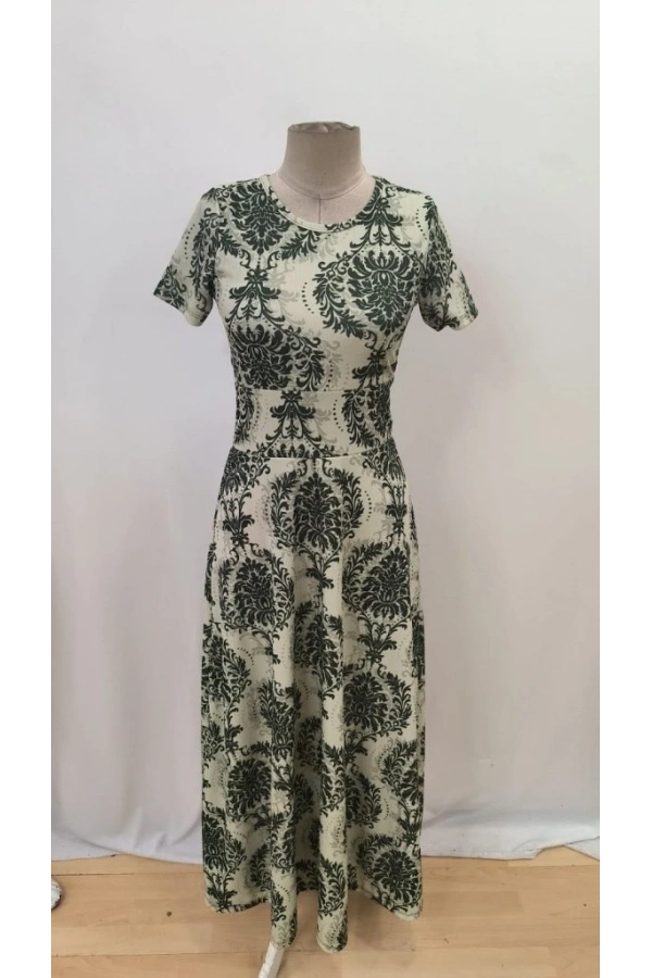 Bidebuvar Kadın Kısa Kollu Bisiklet Yaka Puantiyeli Maksi örme Krep Elbise