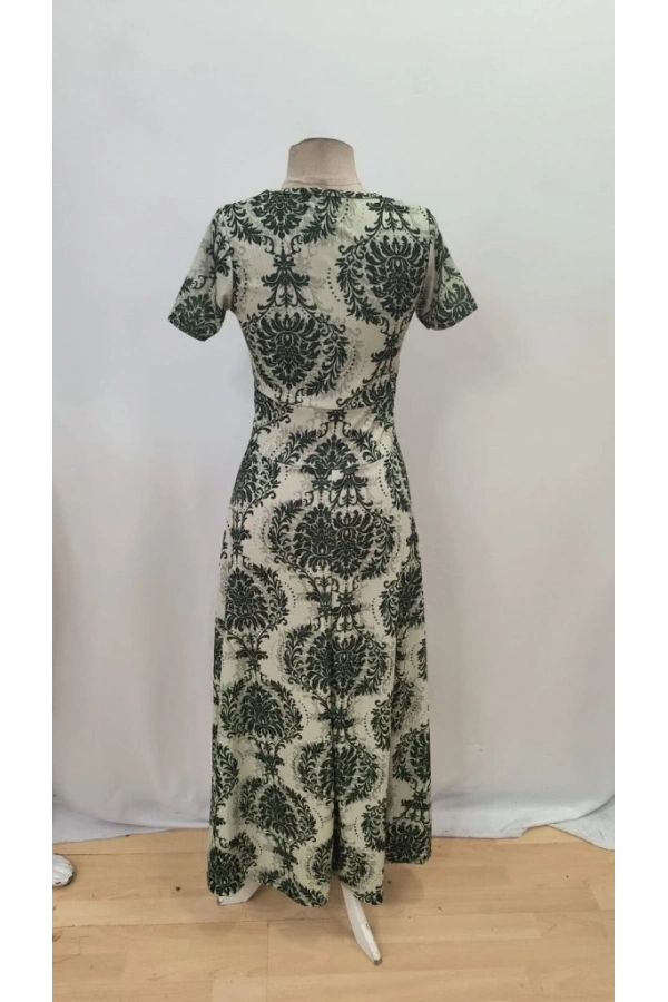 Bidebuvar Kadın Kısa Kollu Bisiklet Yaka Puantiyeli Maksi örme Krep Elbise