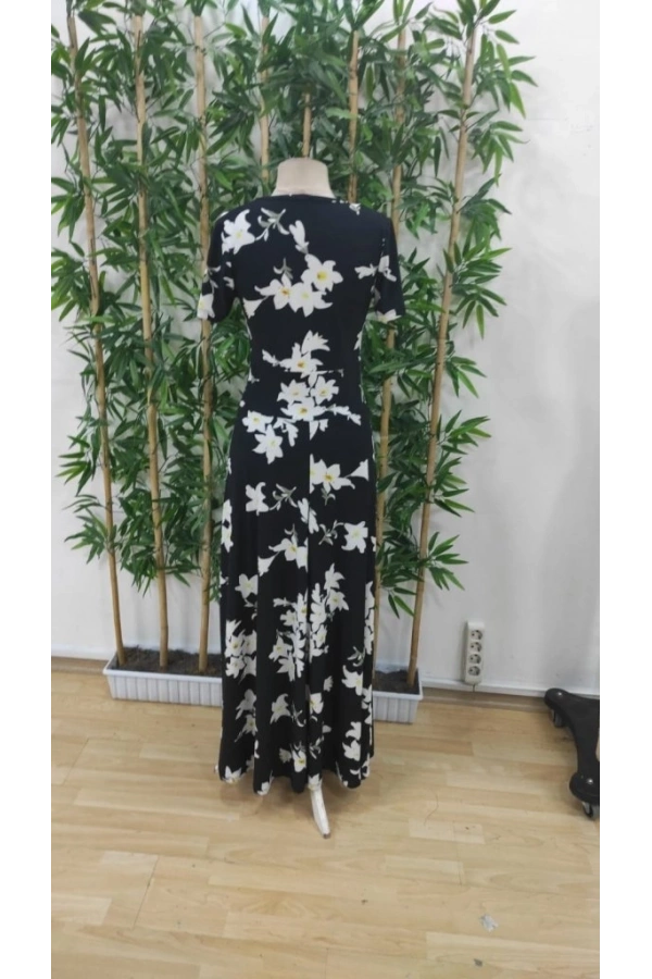 Bidebuvar Kadın Kısa Kollu Bisiklet Yaka Puantiyeli Maksi örme Krep Elbise