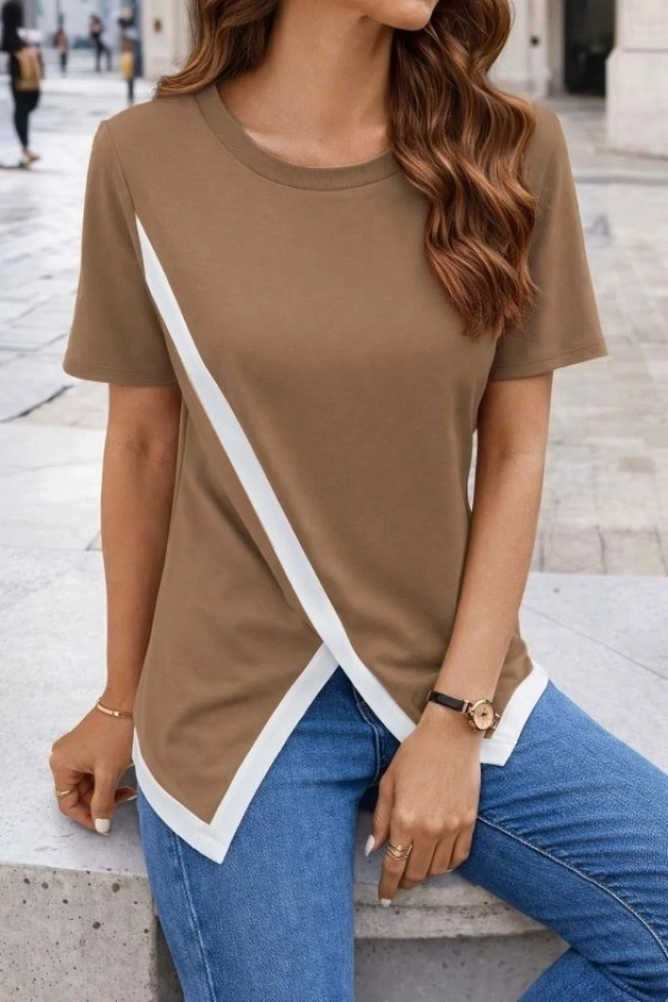 Bidebuvar Kadın Kısa Kollu Bisiklet Yaka Viskon Bluz