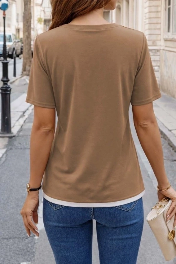 Bidebuvar Kadın Kısa Kollu Bisiklet Yaka Viskon Bluz