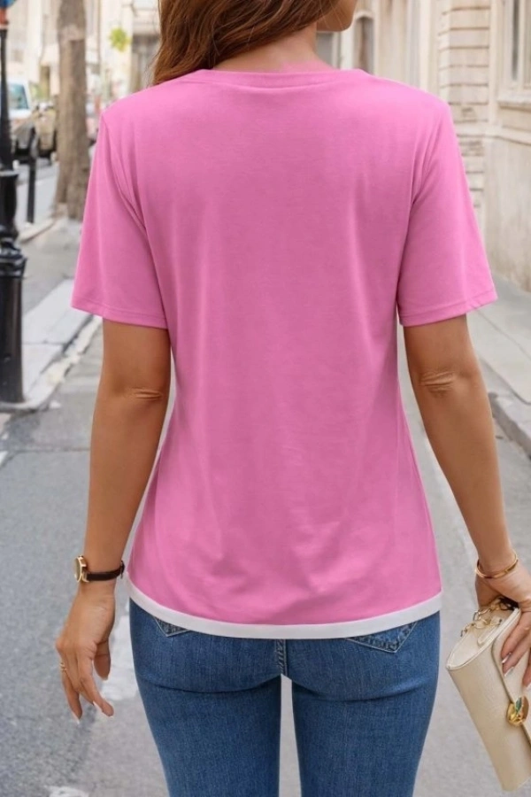 Bidebuvar Kadın Kısa Kollu Bisiklet Yaka Viskon Bluz