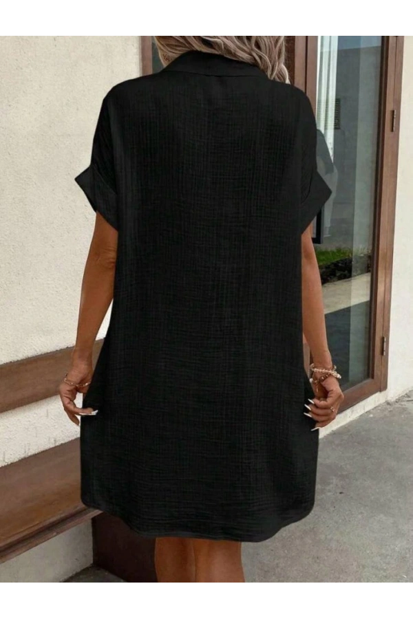 Bidebuvar Kadın Kısa Kollu Bisiklet Yaka Yandan Yırtmaçlı Viskon Midi Elbise