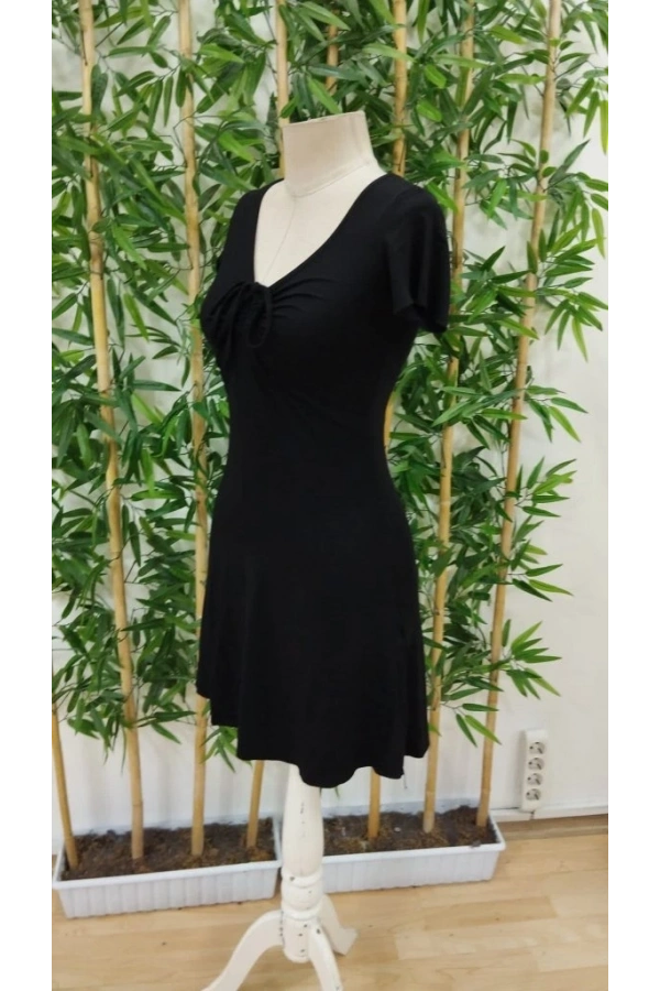 Bidebuvar Kadın Kısa Kollu Derin Büzgülü V Yakalı Viskon Elbise