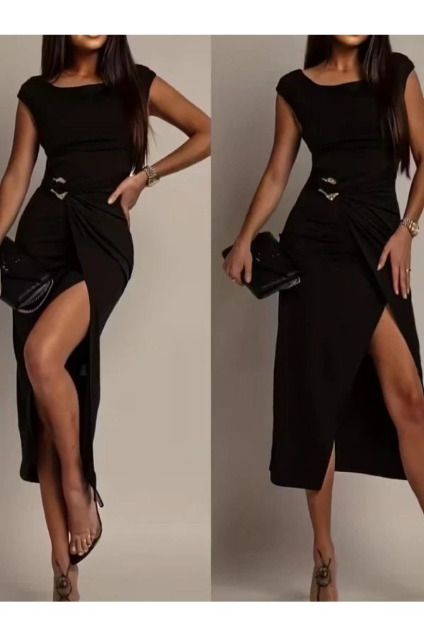 Bidebuvar Kadın Kısa Kollu Geometrik Yakalı önden Açık Modal Mini Elbise