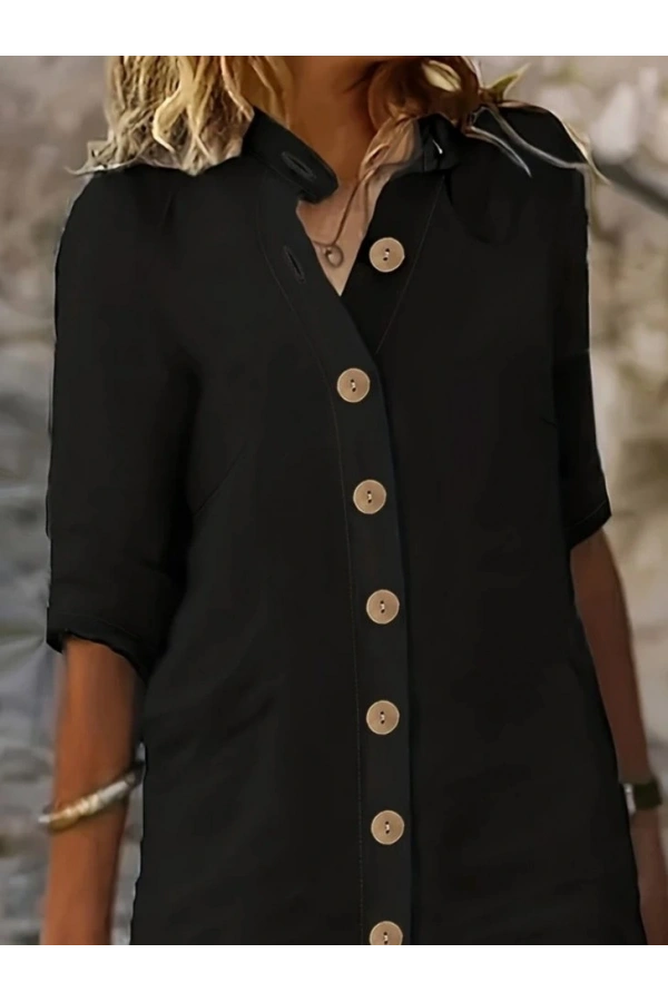 Bidebuvar Kadın Kısa Kollu Hakim Yaka önden Düğmeli Kısa Müslim Elbise