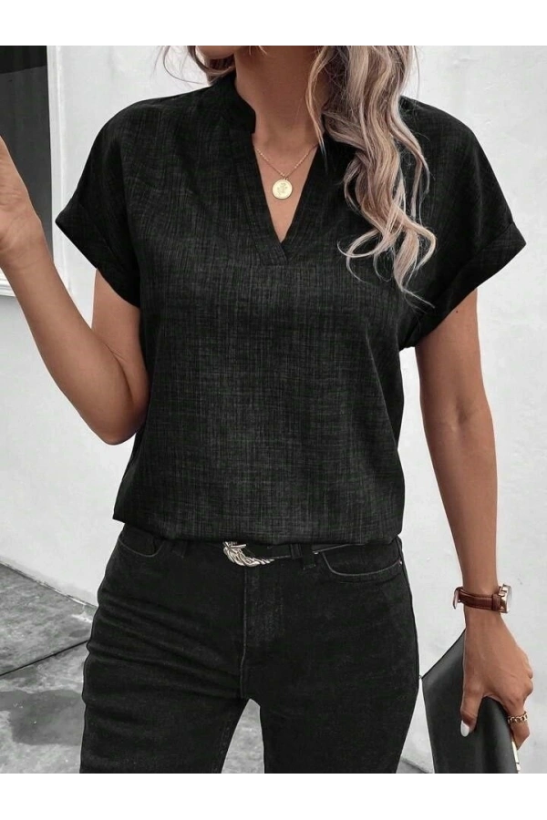 Bidebuvar Kadın Kısa Kollu Hakim Yaka Sofya Bluz