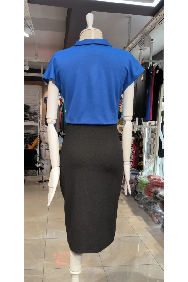 Bidebuvar Kadın Kısa Kollu Kruvaze Yaka Krep Elbise (Kemersiz)