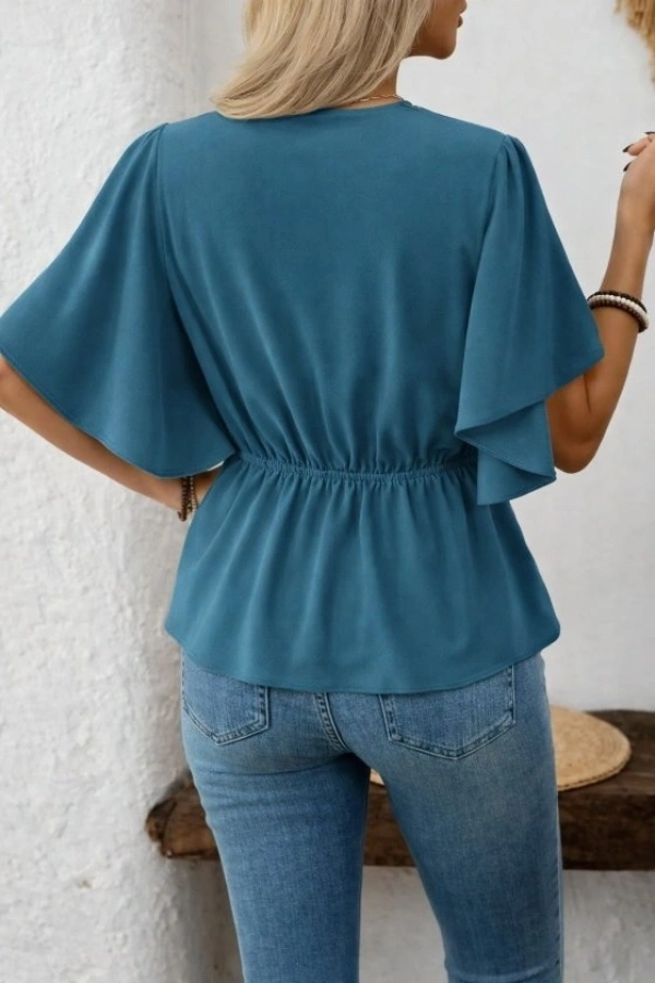 Bidebuvar Kadın Kısa Kollu önden Düğmeli Ithal Krep Bluz