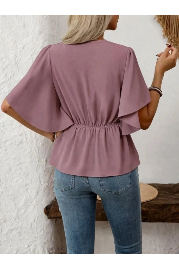 Bidebuvar Kadın Kısa Kollu önden Düğmeli Ithal Krep Bluz