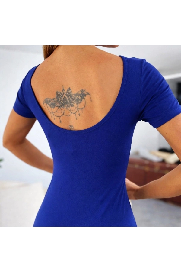 Bidebuvar Kadın Kısa Kollu Sırt Dekolteli Yırtmaç Detaylı Viskon Elbise