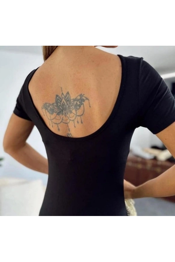 Bidebuvar Kadın Kısa Kollu Sırt Dekolteli Yırtmaç Detaylı Viskon Elbise