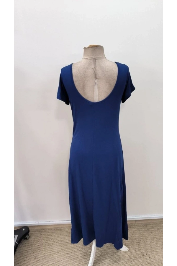 Bidebuvar Kadın Kısa Kollu Sırt Dekolteli Yırtmaç Detaylı Viskon Elbise