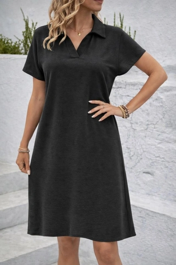 Bidebuvar Kadın Kısa Kollu V Yaka Aerobin Kumaş Diz üstü Elbise