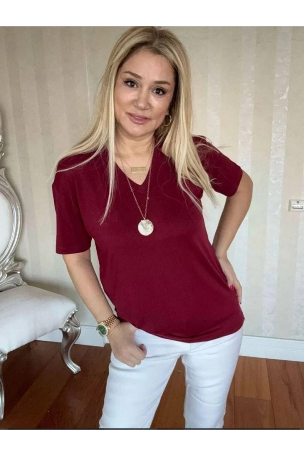 Bidebuvar Kadın Kısa Kollu V Yaka Bluz