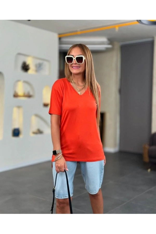 Bidebuvar Kadın Kısa Kollu V Yaka Bluz
