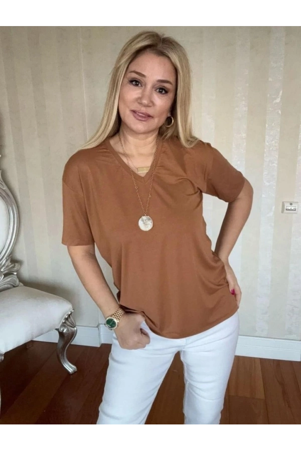 Bidebuvar Kadın Kısa Kollu V Yaka Bluz