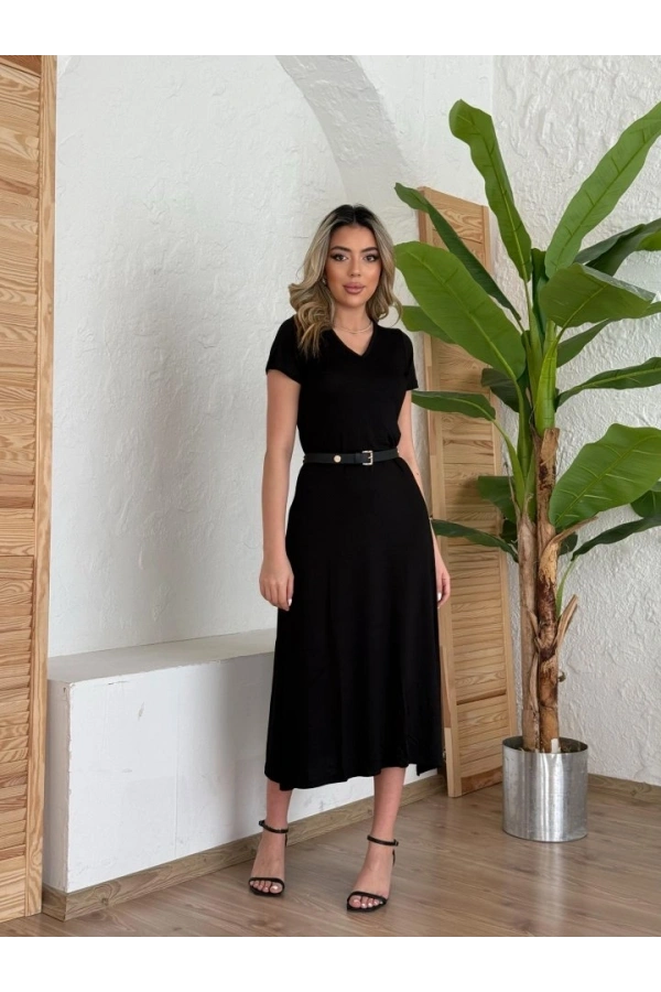 Bidebuvar Kadın Kısa Kollu V Yaka Maxi Boy Elbise 124 Cm