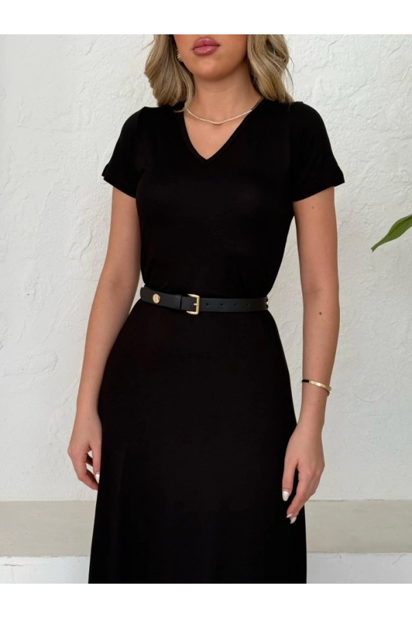 Bidebuvar Kadın Kısa Kollu V Yaka Maxi Boy Elbise 124 Cm