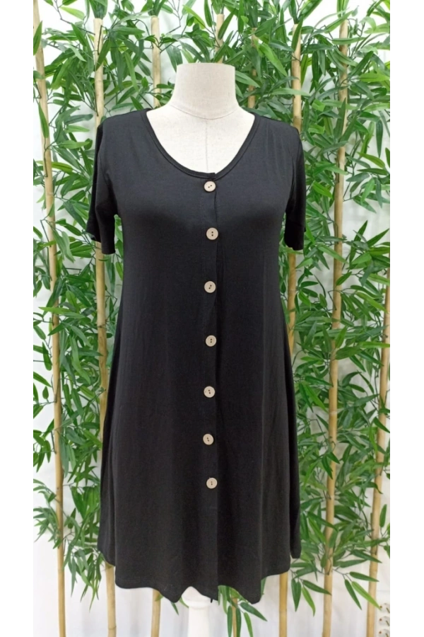 Bidebuvar Kadın Kısa Kollu V Yaka önü Düğmeli Viskon Elbise