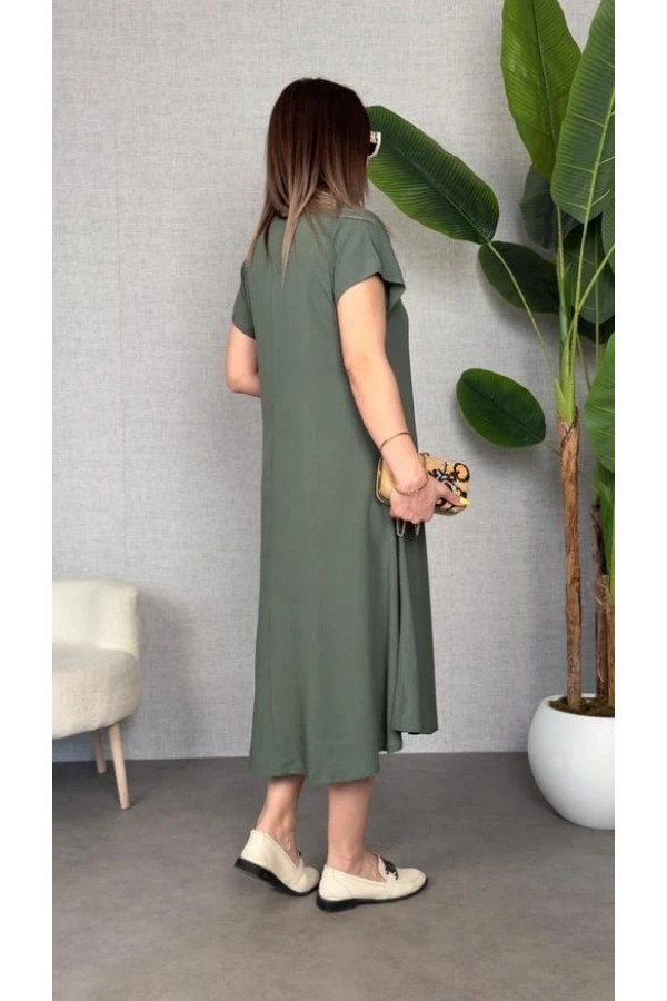 Bidebuvar Kadın Kısa Kollu V Yaka Salaş Maxi Boy Elbise