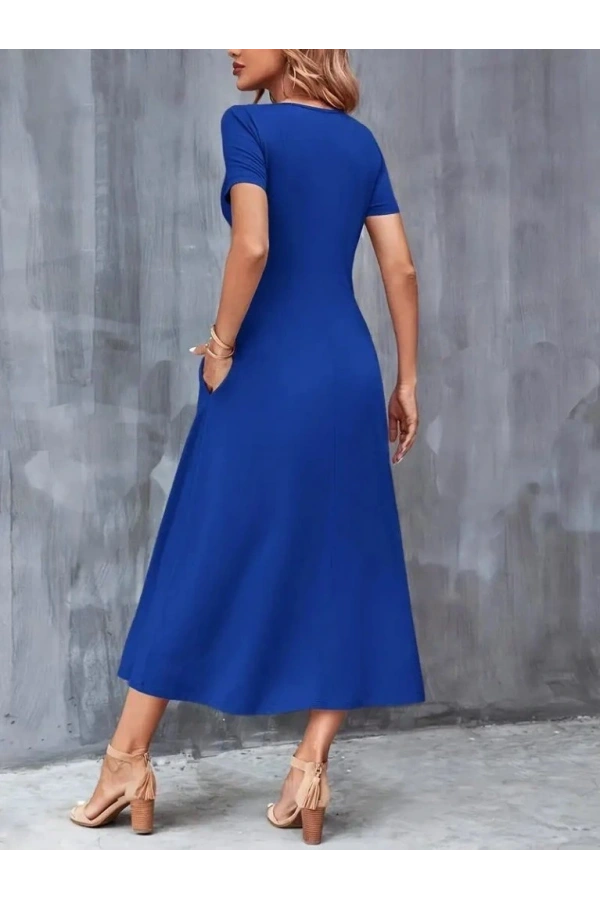 Bidebuvar Kadın Kısa Kollu V Yakalı Cepli Viskon Elbise