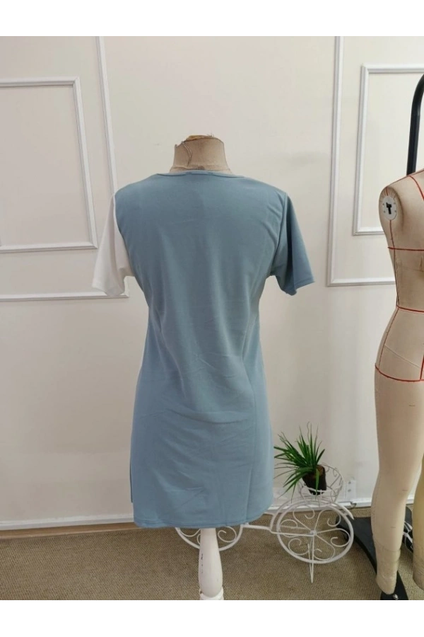 Bidebuvar Kadın Kısa Kollu V Yakalı çift Renklç Kısa Lazer Kesim çiçek Detaylı Ithal Krep Elbise