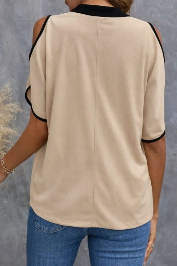 Bidebuvar Kadın Kısa Kollu V Yakalı Ithal Krep Bluz