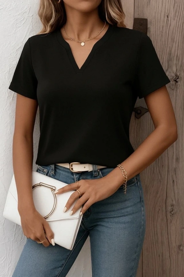 Bidebuvar Kadın Kısa Kollu V Yakalı Ithal Krep Elbise