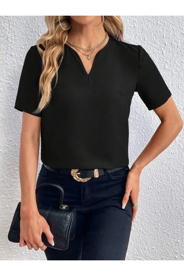 Bidebuvar Kadın Kısa Kollu V Yakalı Ithal Krep Elbise