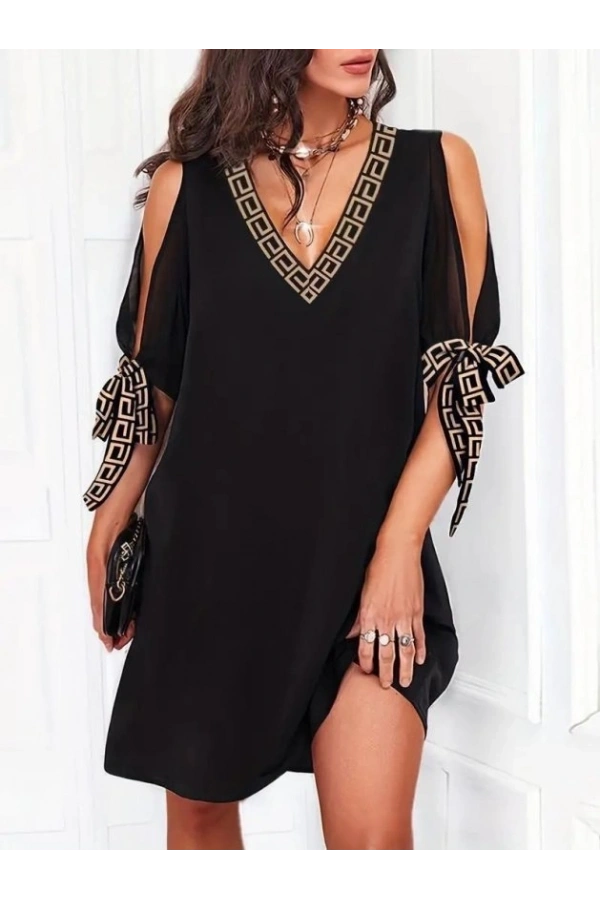 Bidebuvar Kadın Kısa Kollu V Yakalı Kısa Sandy Elbise