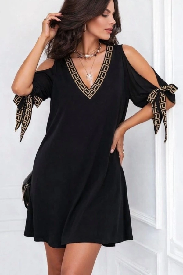 Bidebuvar Kadın Kısa Kollu V Yakalı Kısa Sandy Elbise