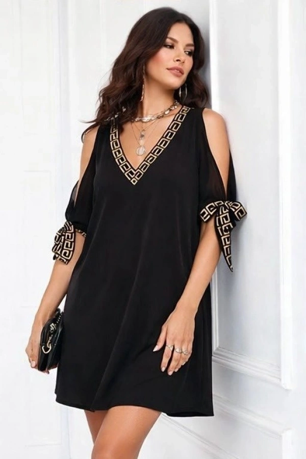 Bidebuvar Kadın Kısa Kollu V Yakalı Kısa Sandy Elbise