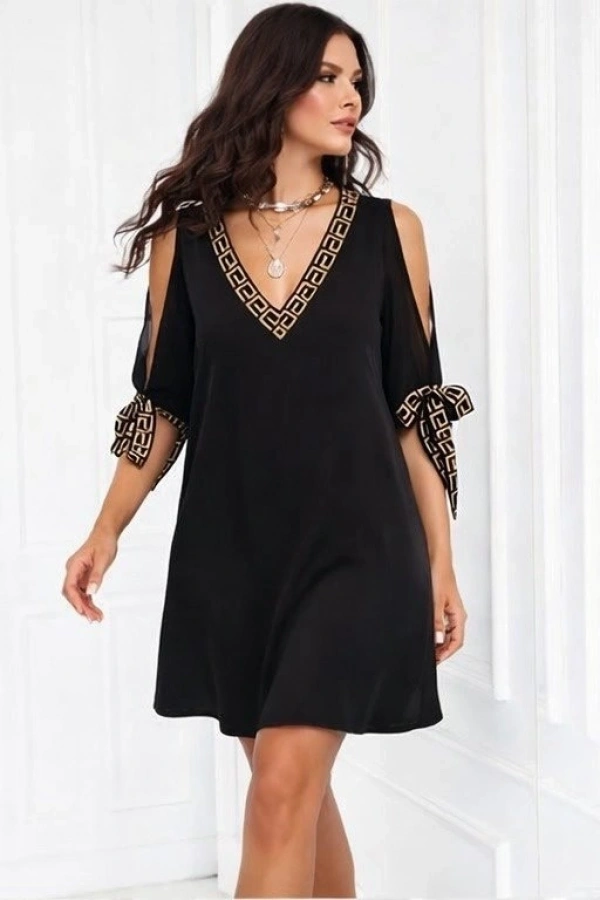 Bidebuvar Kadın Kısa Kollu V Yakalı Kısa Sandy Elbise