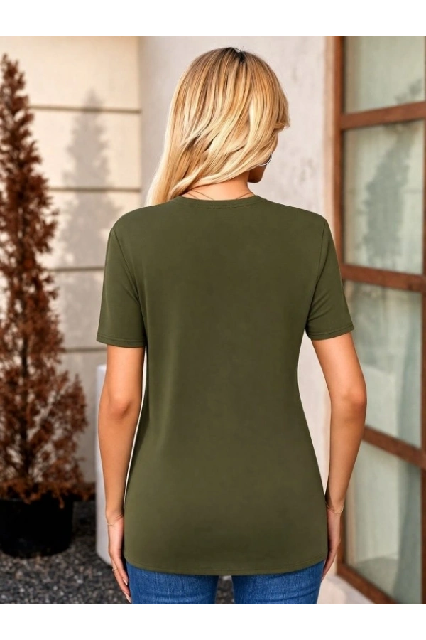 Bidebuvar Kadın Kısa Kollu V Yakalı önü Düğmeli Viskon Bluz