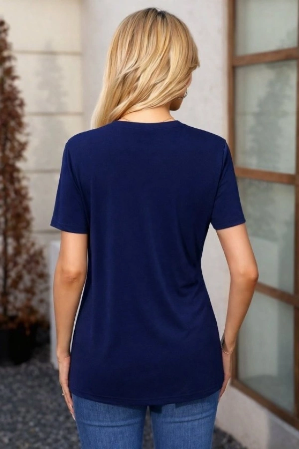 Bidebuvar Kadın Kısa Kollu V Yakalı önü Düğmeli Viskon Bluz