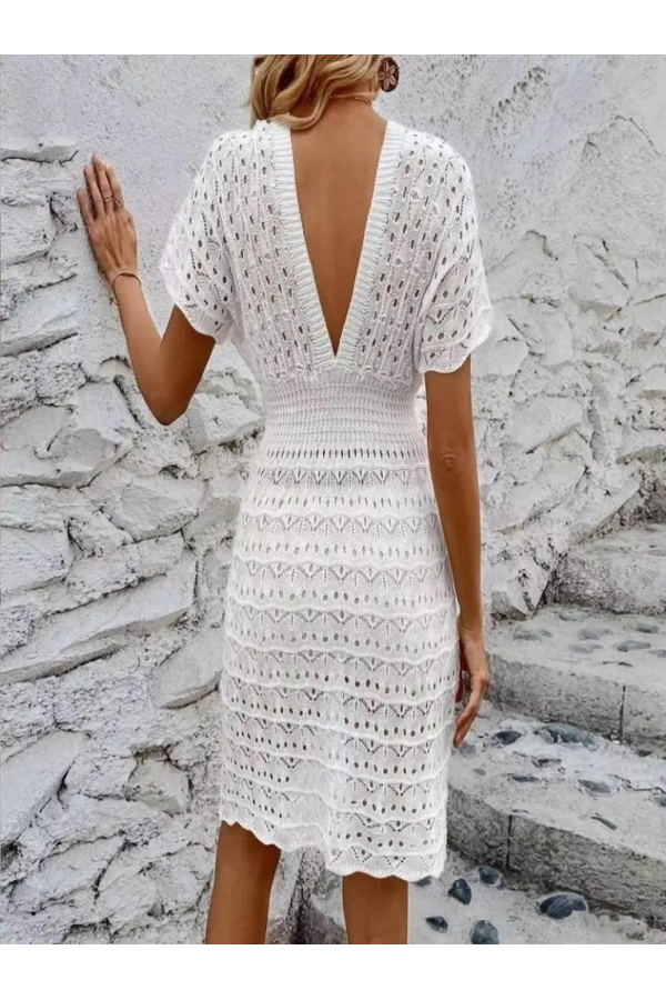 Bidebuvar Kadın Kısa Kollu V Yakalı örme Triko Elbise