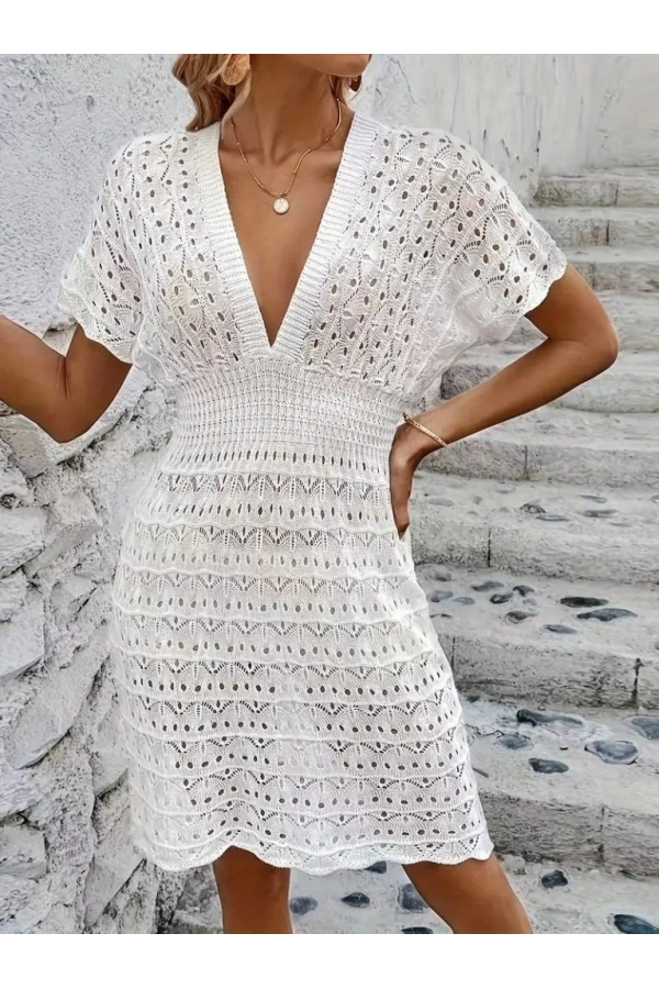 Bidebuvar Kadın Kısa Kollu V Yakalı örme Triko Elbise