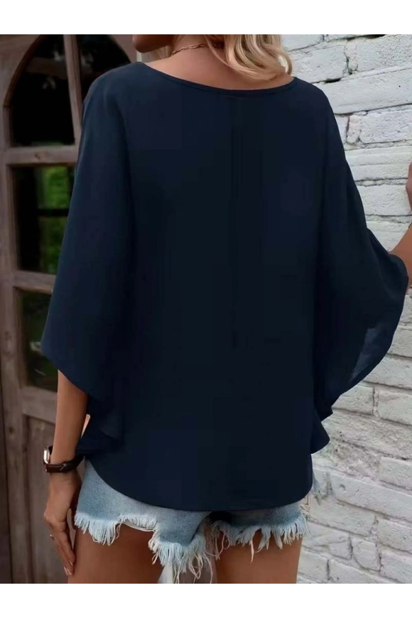 Bidebuvar Kadın Kısa Kollu V Yakalı Salaş Viskon Bluz