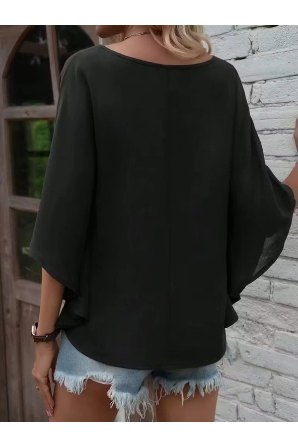 Bidebuvar Kadın Kısa Kollu V Yakalı Salaş Viskon Bluz