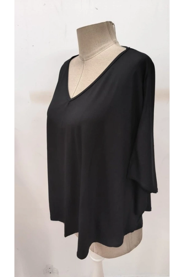 Bidebuvar Kadın Kısa Kollu V Yakalı Salaş Viskon Bluz