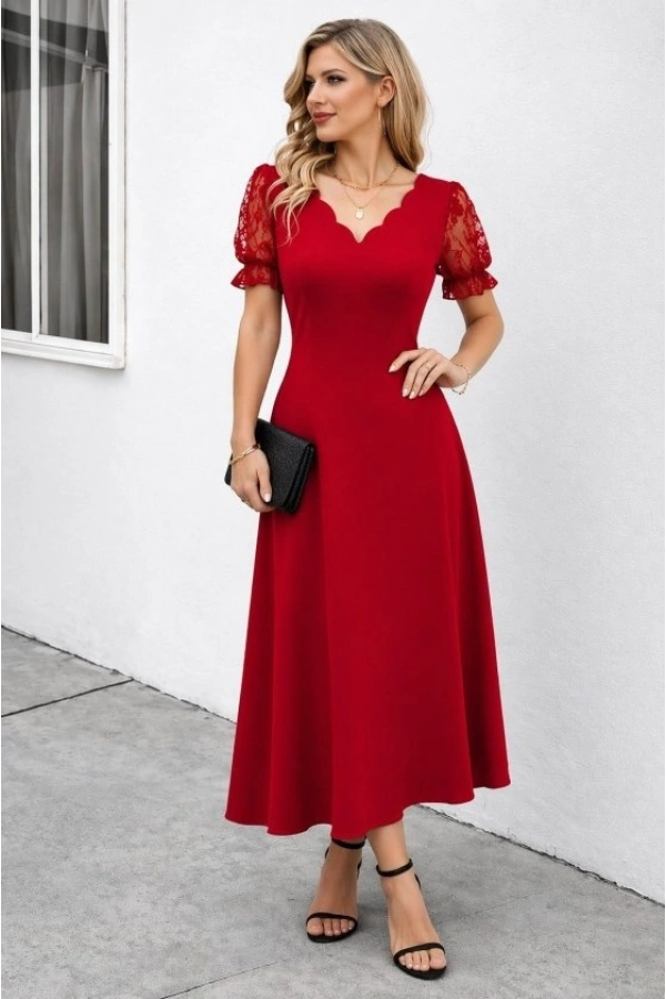 Bidebuvar Kadın Kısa Kollu V Yakalı Uzun Janjan Elbise