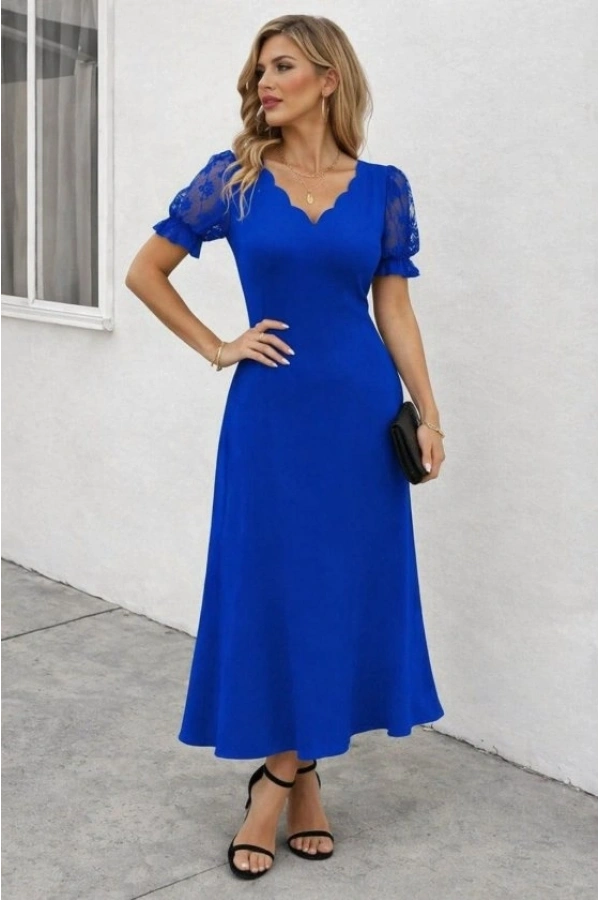 Bidebuvar Kadın Kısa Kollu V Yakalı Uzun Janjan Elbise