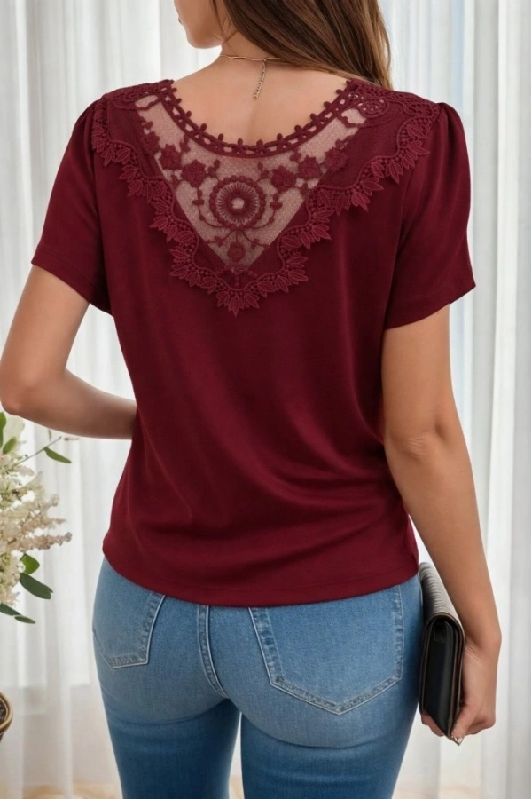 Bidebuvar Kadın Kısa Kollu V Yakalı Viskon Bluz