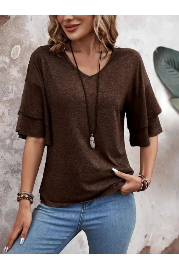 Bidebuvar Kadın Kısa Kollu V Yakalı Viskon Bluz