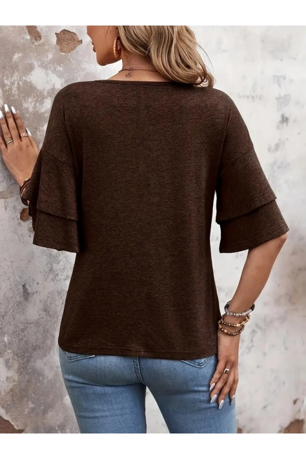 Bidebuvar Kadın Kısa Kollu V Yakalı Viskon Bluz