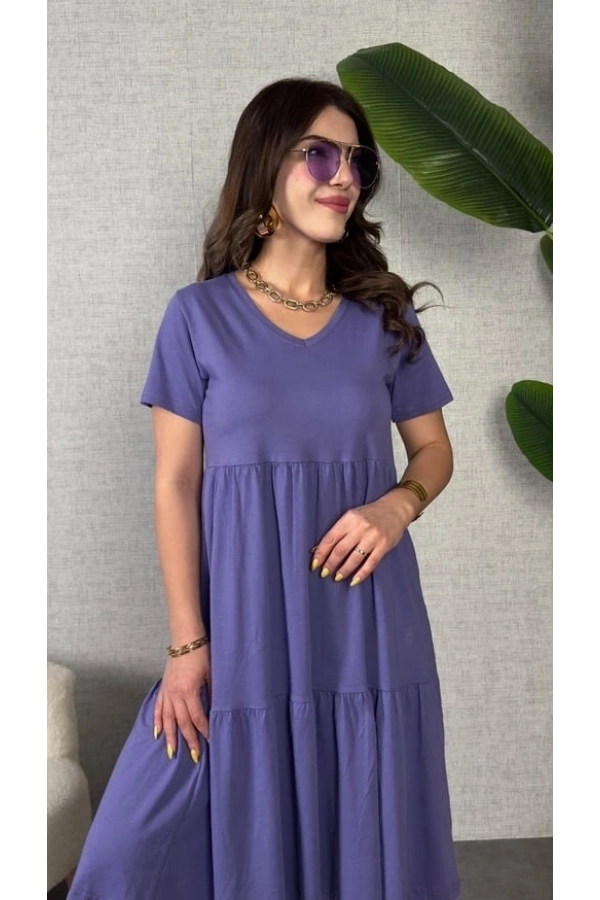 Bidebuvar Kadın Kısa Kollu V Yakalı Viskon Elbise