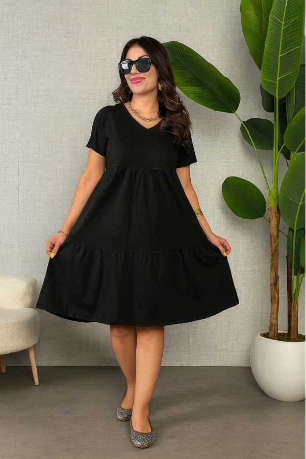 Bidebuvar Kadın Kısa Kollu V Yakalı Viskon Elbise